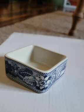 Blue Floral Ceramic Square Bowl - White and Blue